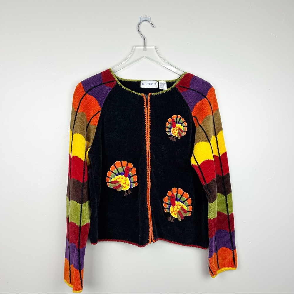 Vintage BellePointe Turkey Sweater Cardigan Black size medium zip